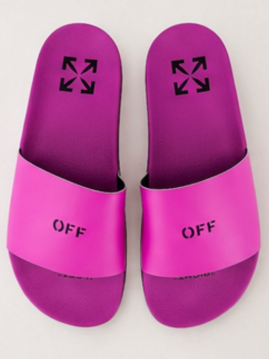 OFF-WHITE Shoes - Off-White Printed Pool Slider in Fuchsia Size 39/8